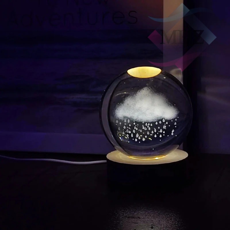 چراغ خواب مدل گوی کریستال طرح ابر بارانی قطر 6 سانتیمتر