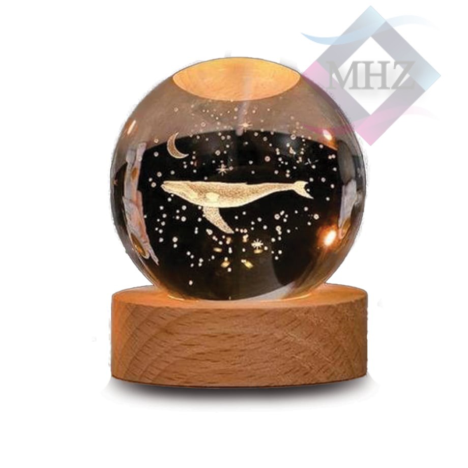 چراغ خواب مدل گوی کریستال طرح نهنگ قطر 8 سانتیمتر